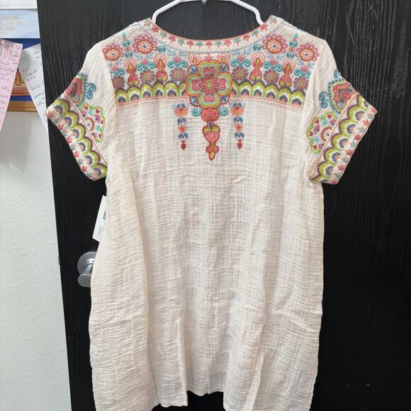 Johnny Was Workshop Tamia Boho Drape Top Size S Peach Floral Embroidered Cotton - Picture 9 of 9